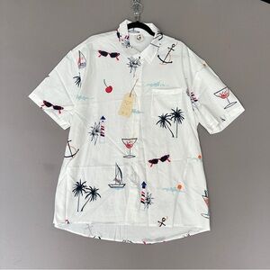Hardaddy Hawaiian Bowling Shirt‎ Button Up  L Martini Sailboat Travel  Beach NWT